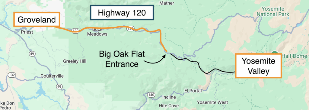 map showing sites along Highway 120